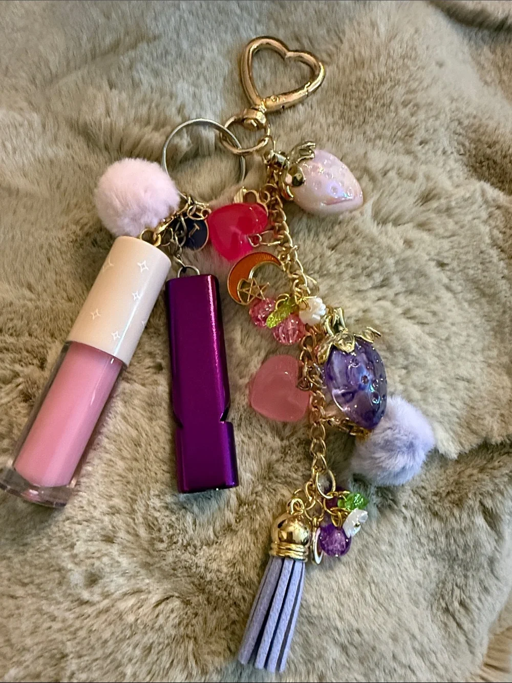 Keychain-Purple and Pink Charm Key & Card Holder with Tassel-Pick color
